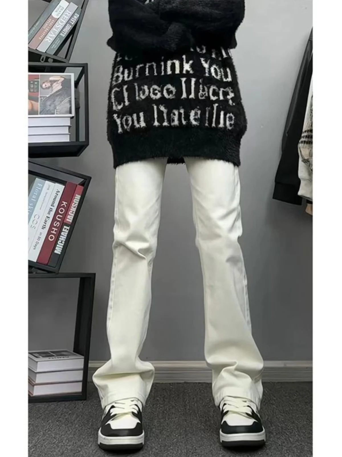

Cleanfit White Men's Jeans Spring Autumn Straight Leg Slim Fit High Street Faionable Durable Polyester Cotton Blend Jeans