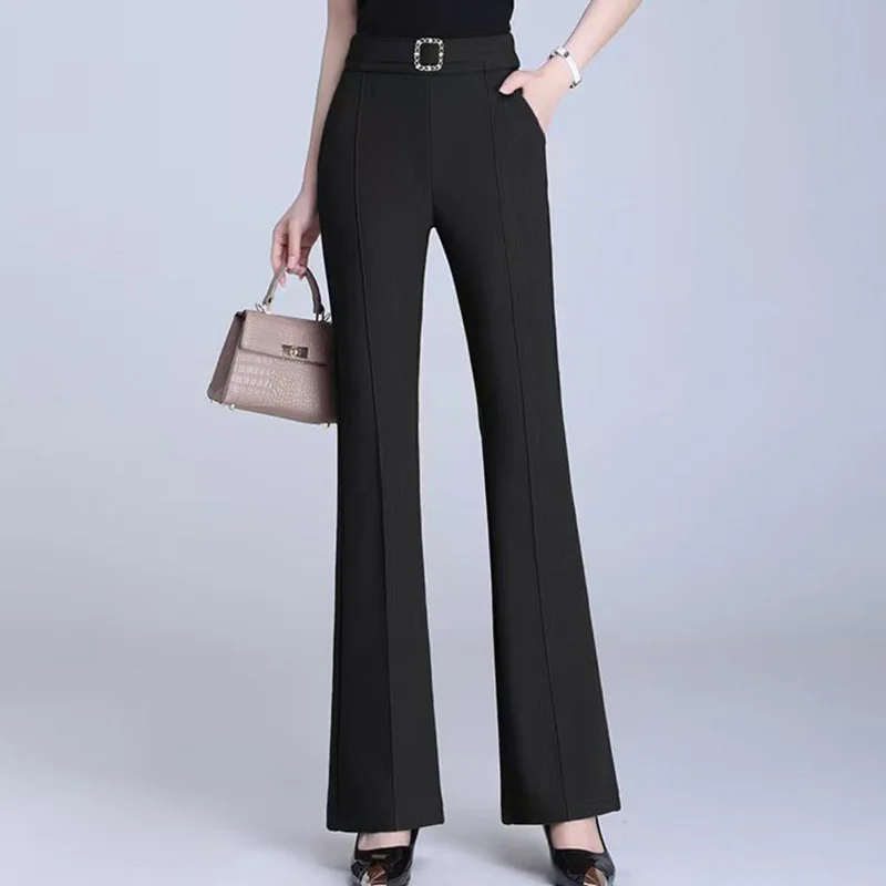 Fashion Loose Elastic High Waist Spliced Pockets Korean Pants Women 2023 Autumn New Office Lady Commute Solid Color Casual Pants