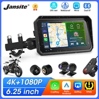 Pantalla Carplay para motocicleta de 6,25 pulgadas, 4K, DVR, navegación GPS, IPX7, Monitor impermeable para Moto, grabadora de vídeo de doble lente, compatible con TPMS