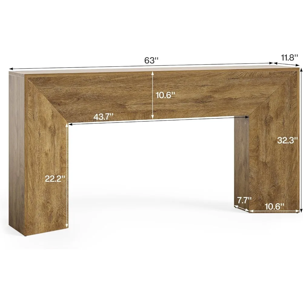 طاولة وحدة تحكم خشبية بنية طويلة جدًا مقاس 63 بوصة للمدخل، وطاولة أريكة لغرفة المعيشة الحديثة، وتصميم طاولة بهو المدخل #2