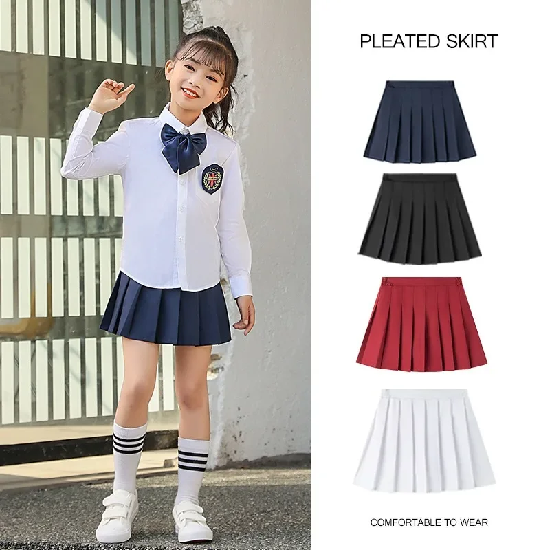Korean Style Pleated School Uniform Skirt for Girls Cute Preppy Casual A-Line Short Skirts Children Teens Kids New