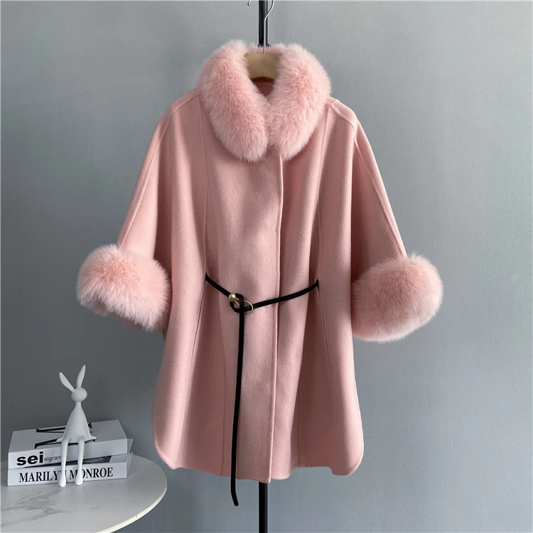 ZDFURS * High-End Doppel-Konfrontiert Woolen Wolle Kaschmir Woolen Mantel Mid-Länge Manschette Fuchs Pelz Pelz mantel Neue Koreanische Stil Winter