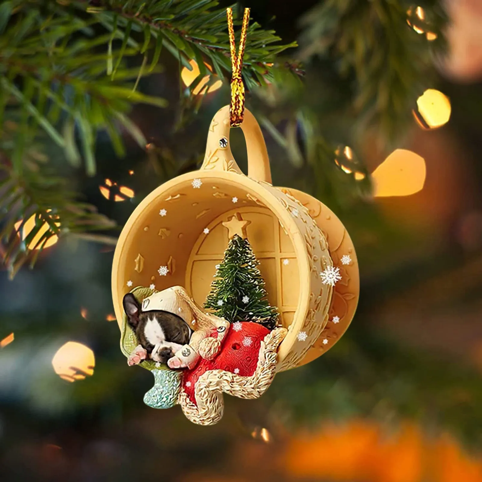 Creative Tree Christmas Decorations Cute Sleeping Dog In A Christmas Scene-sleeping In Cup Hanging Pendants New Year Navidad