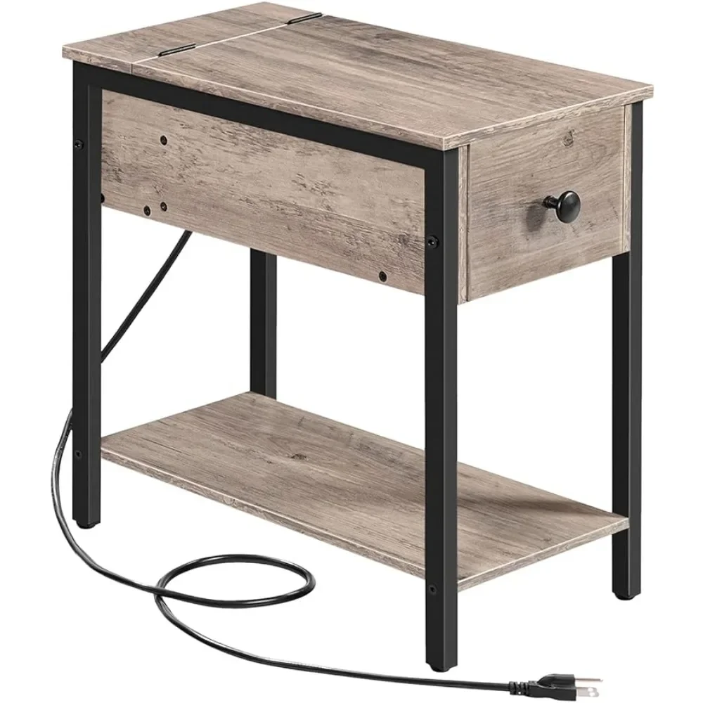 

LISM HOOBRO Side Table with Charging Station, Narrow End Table, Small Nightstand, Bedside Tables, Living Room, Bedroom