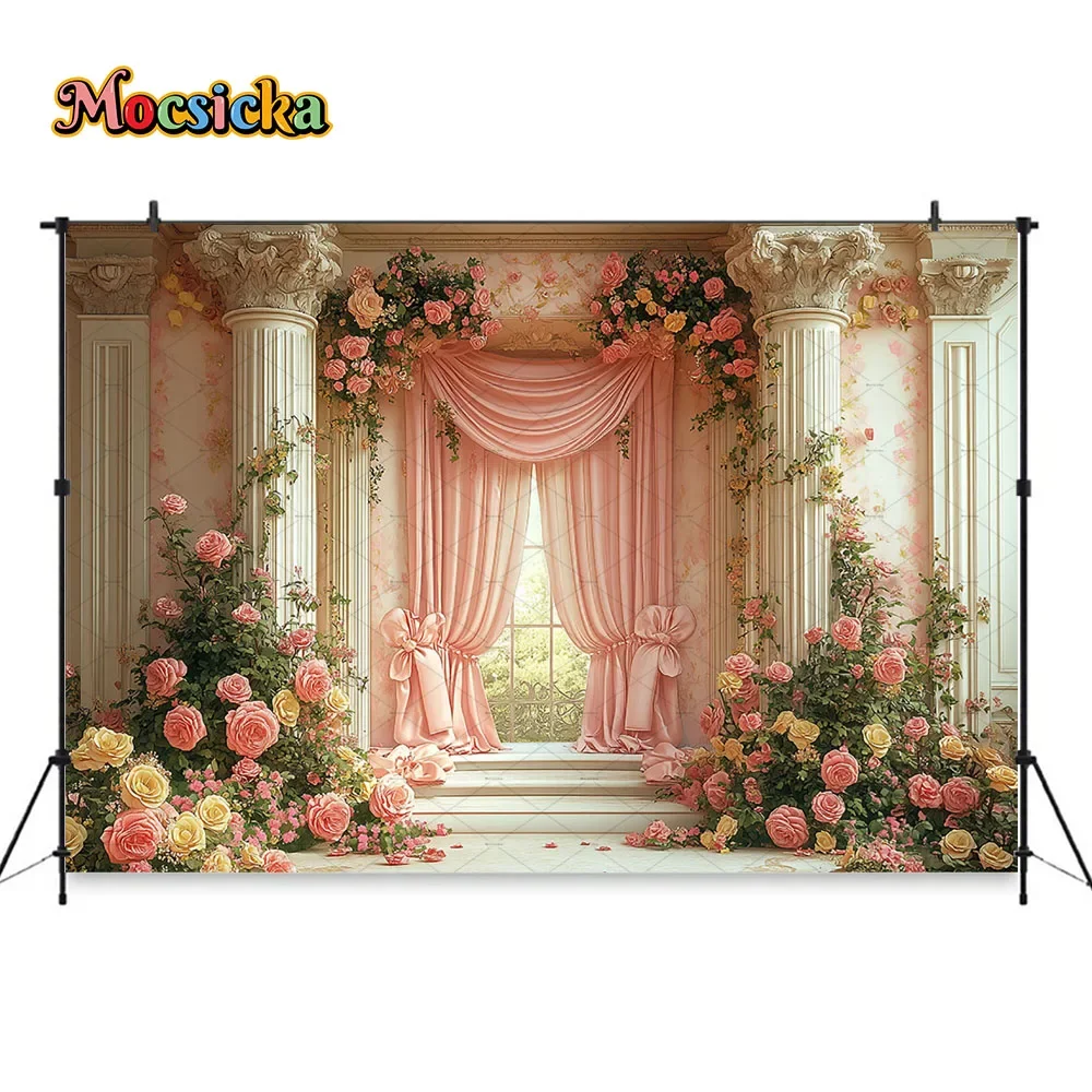 Mocsicka Wedding Church Background Photoshoot Classical Baroque European Flower Wall Background Bow Curtain Maternity Photobooth