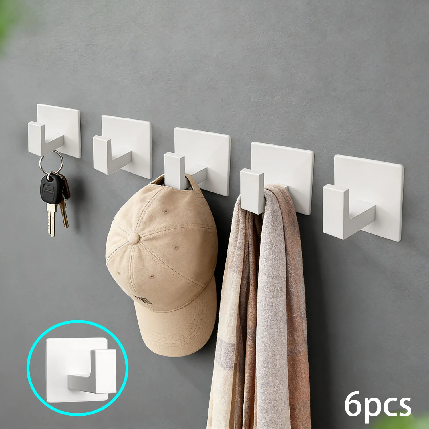 6 Stück moderne weiße Wandhaken für Bademäntel und Handtücher, starker Kleber, einfache Installation für Küche, Badezimmer, Dusche, hinter