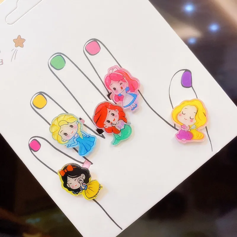 

5 шт., кольца серии принцессы Диснея в стиле аниме, милые кольца с русалкой Алисы, аксессуары в форме сердца для девочек, орнамент, подарки на день рождения