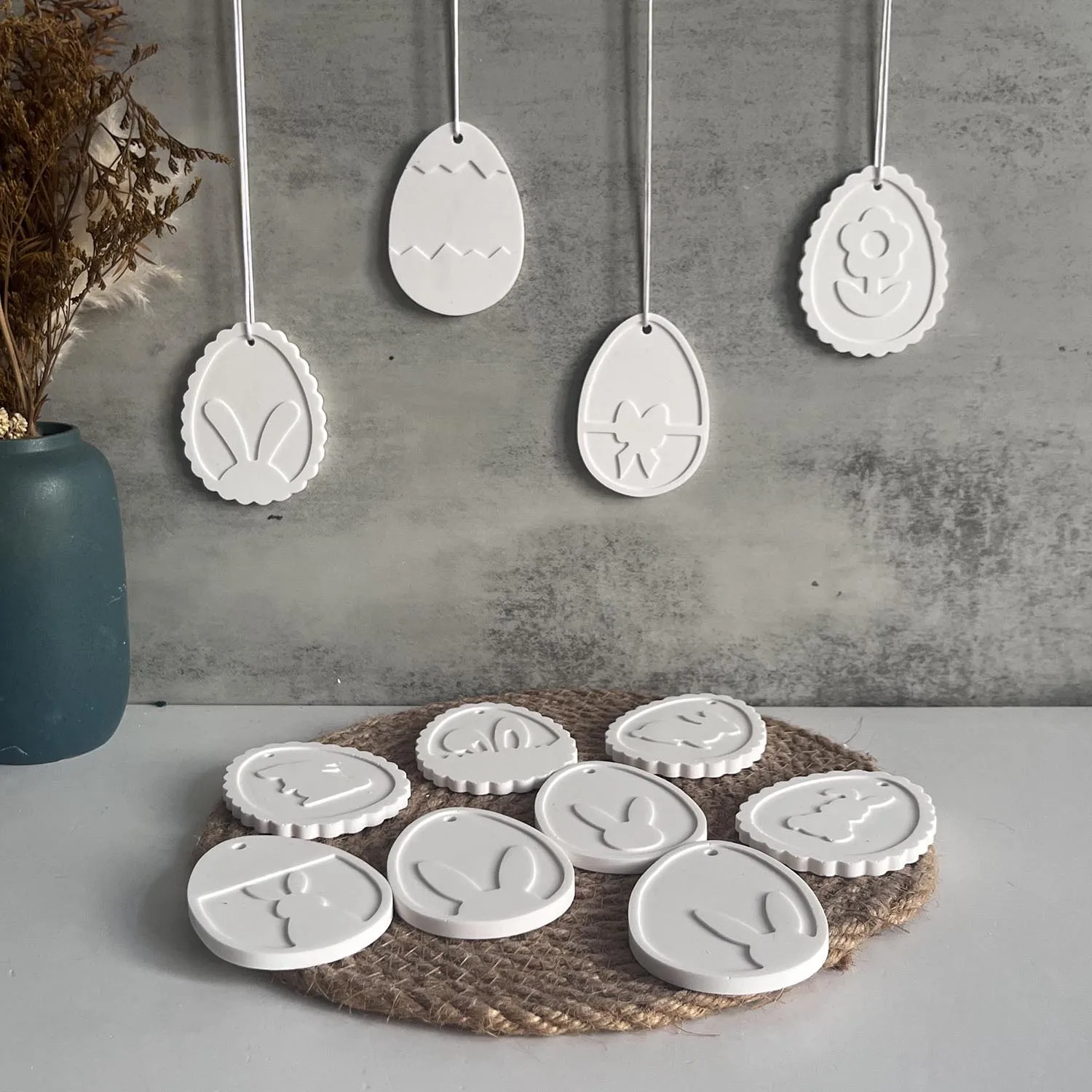 بيضة عيد الفصح على شكل قلادة قالب من السيليكون الدانتيل أرنب بيضة عيد الفصح علامة معلقة المفاتيح سلسلة بالتنقيط الغراء الجبس الشمع علامة قوالب #2