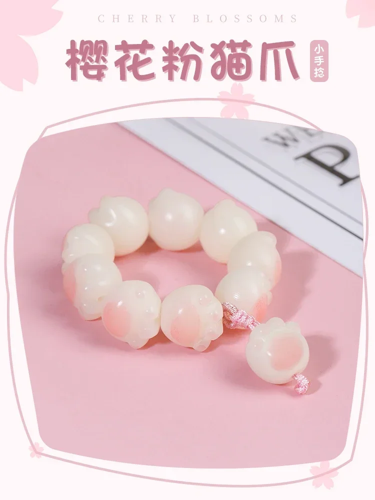 

White Jade Bodhi Cute Cat Claw Hand String Girls Pink Bodhi Root Wen Play Hand Twisted Small String Of Buddha Beads Hand String