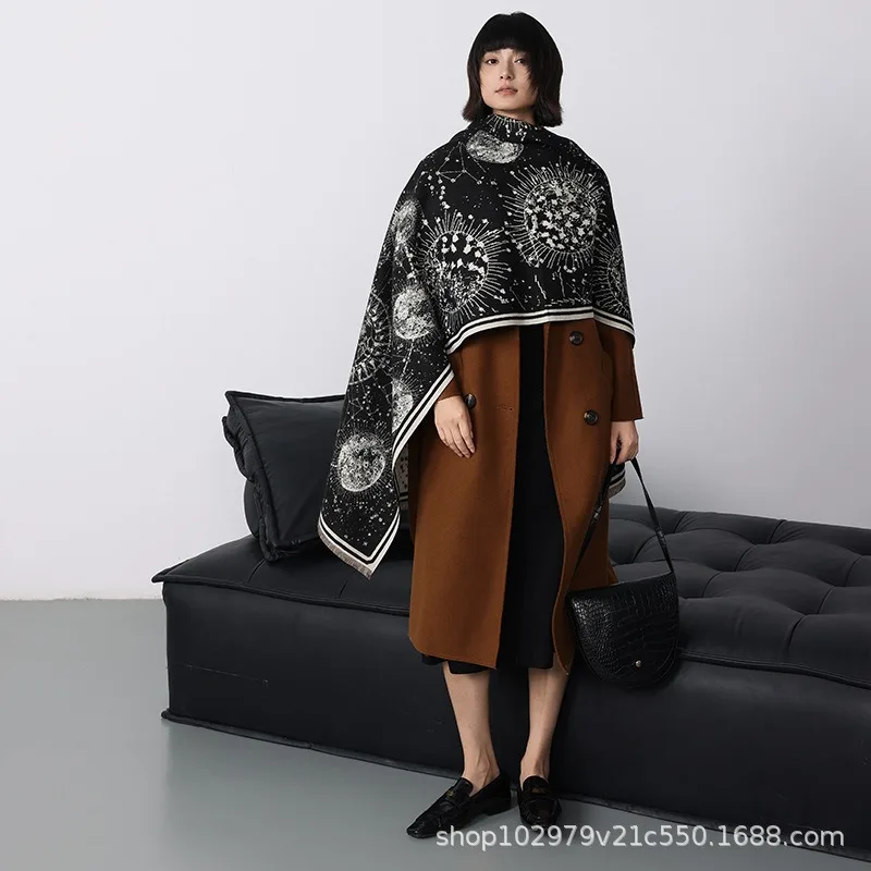 

Cross-border double-sided scarf women's autumn and winter new star earth high-end neck wrap outerwear travel shawl wholesale