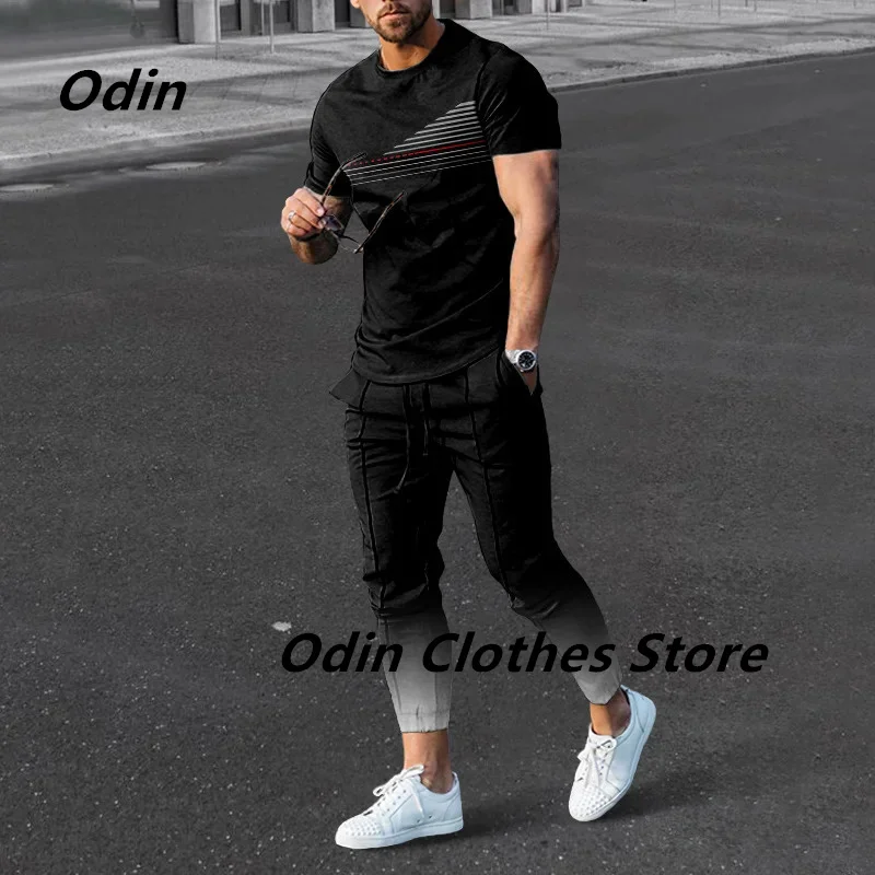 New Arrival Men's Tracksuits 2 Piece Set Men Short Sleeve Tshirt Trouser Set Sport Casual Male Oversized Suit Set Men Clothing