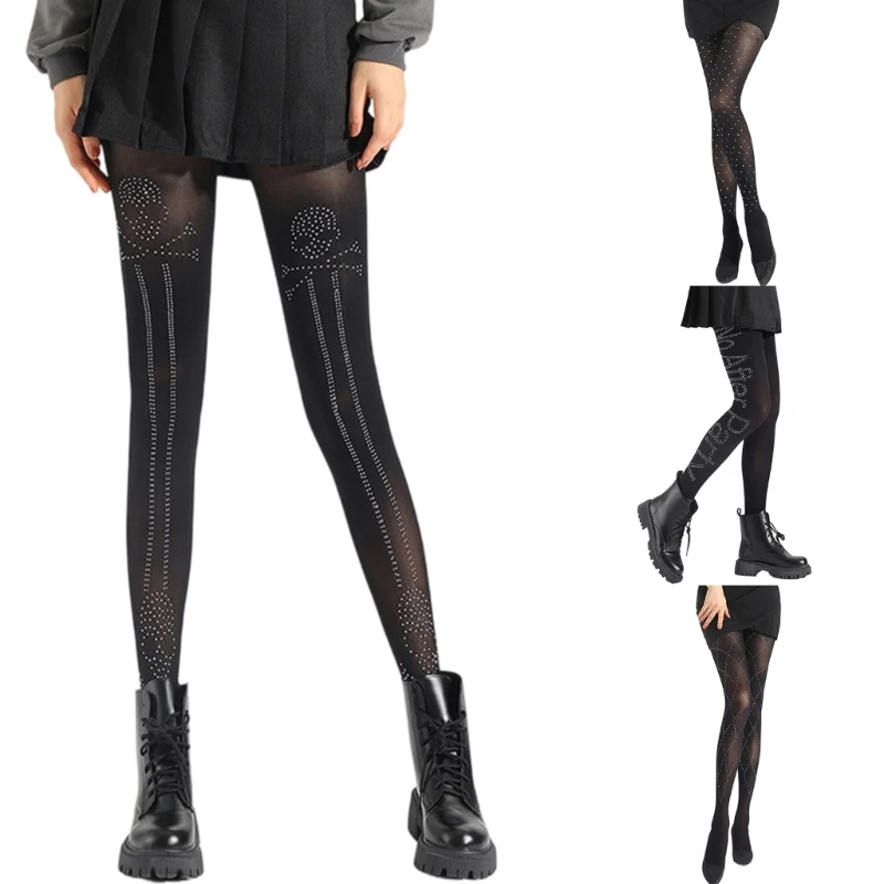 جوارب طويلة من النايلون المطاطي بتفاصيل حروف متألقة وتصميم غير قابل للانزلاق، جوارب طويلة مريحة للمكتب للنساء والفتيات