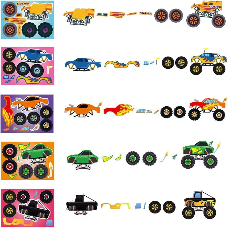 5/20SheetsDIY Monster Truck Car Assembly Stickers Make Your Own Truck Stickers For Boys And Girls Assembling Jigsaw Puzzle Gifts