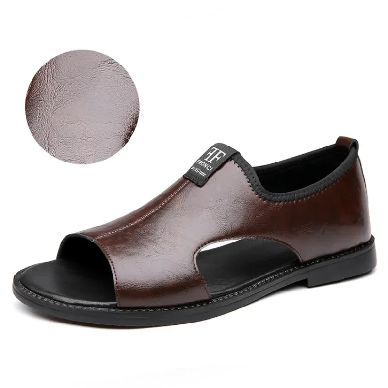 Sandales Plates en Cuir pour Homme, Chaussures Décontractées, de Haute Qualité, Semelle Souple, Pantoufles d'Extérieur, Confortables, de Plage, Nouvelle Collection