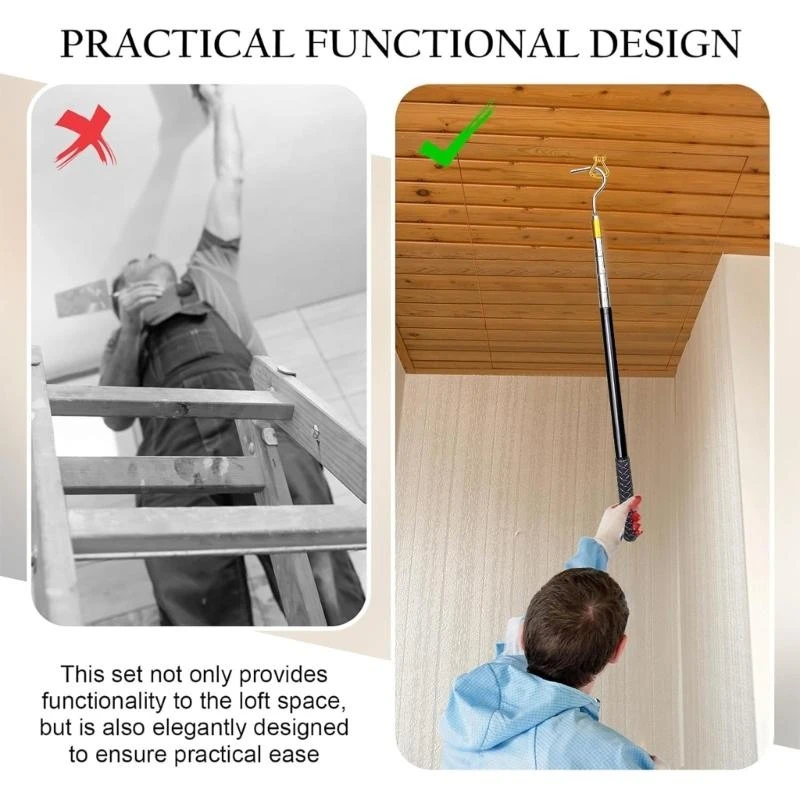 Innovative Attic Pull Down Hook System Comprehensive Attic Ladder Access Set Feature Adjustable Hook and Coppers Rings