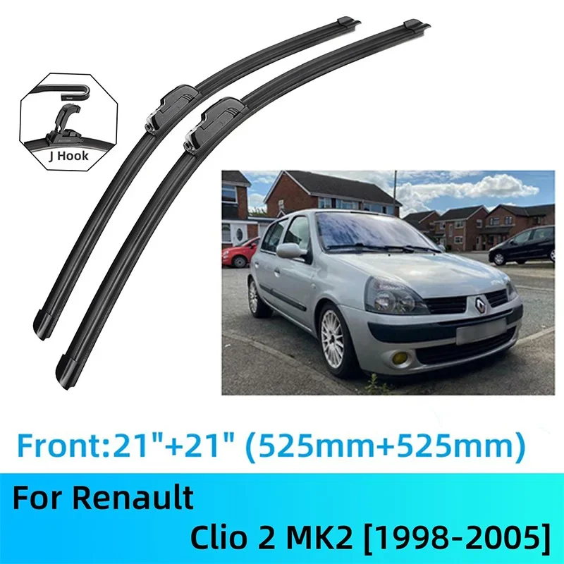 

For Renault Clio 2 MK2 Front Rear Wiper Blades Brushes Cutter Accessories J U Hook 1998-2005 1998 1999 2000 2001 2002 2003 2004