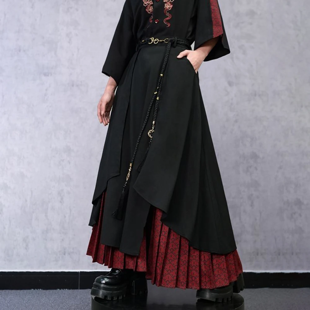 

Autumn Winter Men's Color Matching Irregular Skirt Pants Chinese Retro Fashion Trend Leisure Loose Breathable Niche Men's Bottom