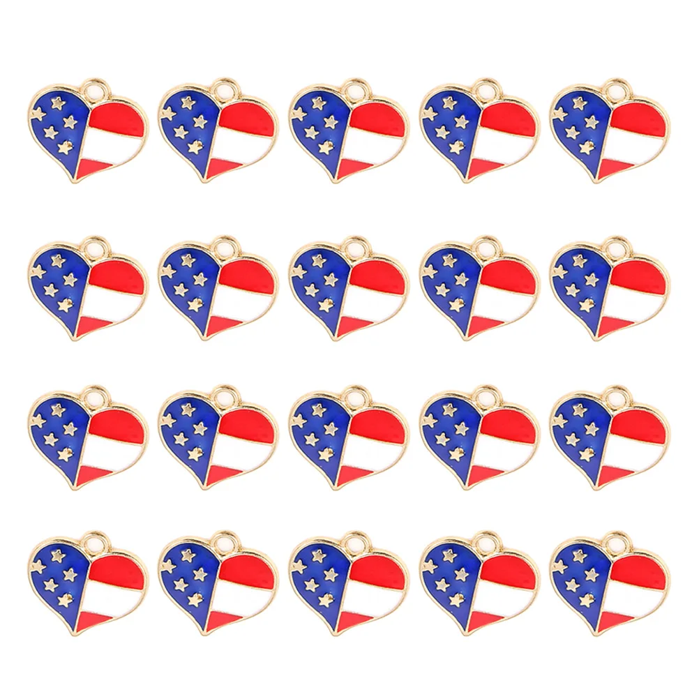 

20Pcs American Flag Heart Pendants Jewelry Making Accessories Alloy Charms for Necklace Bracelet Independence Day Gift
