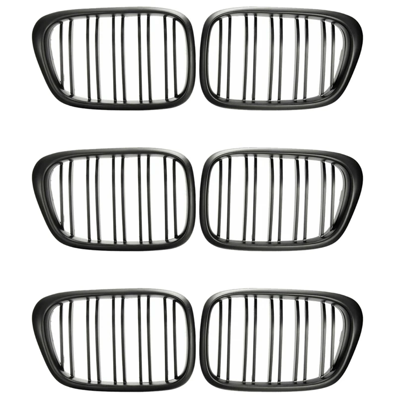 6X Front Bumper Kidney Grill Replacement Dual Slat Grilles For BMW E39 5 Series 525 528 1995-2004 Matte Black