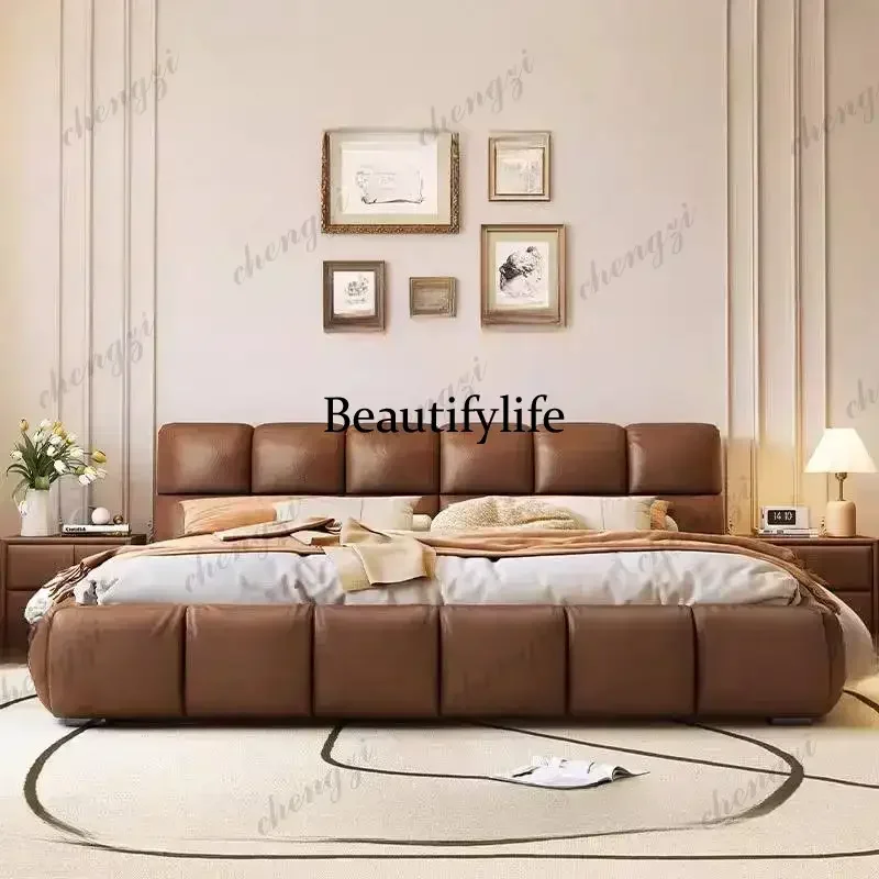Luxury Brown Double Bed Decoration Couples Items Metal Floating Double Bed Storage Style Cama Matrimonial Furniture For HomeN138