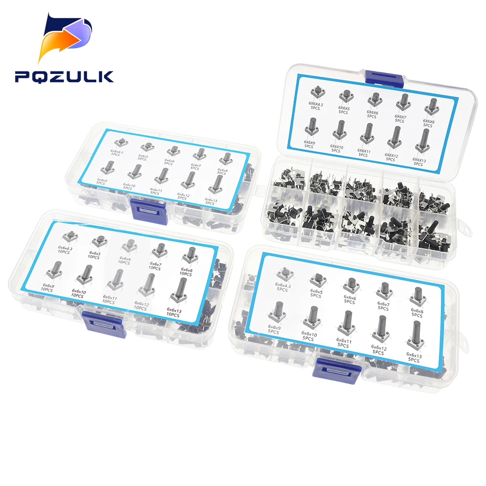

6*6 Tact Tactile Push Button Switch 4.3-13mm SMD DIP 2P/4Pin Micro Switch 6x6 Keys Tact ON/OFF 10 Models for Arduino