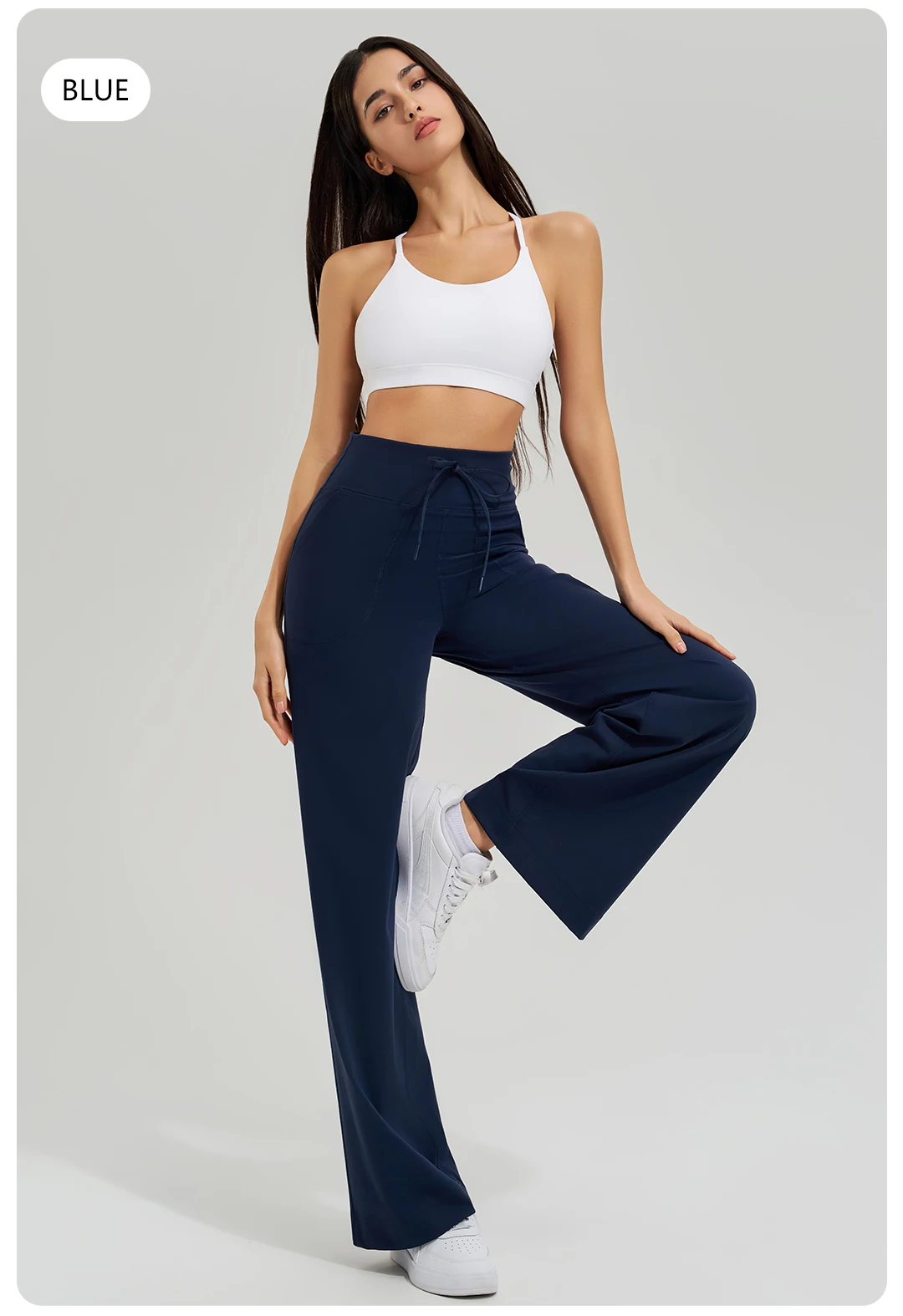 Damen-Yogahose mit hoher Taille, für Fitnessstudio, lockere Lauf-Yogahose, doppelseitig gebürstet, mit Taschen, Hosen, Krawatten – Detail 21