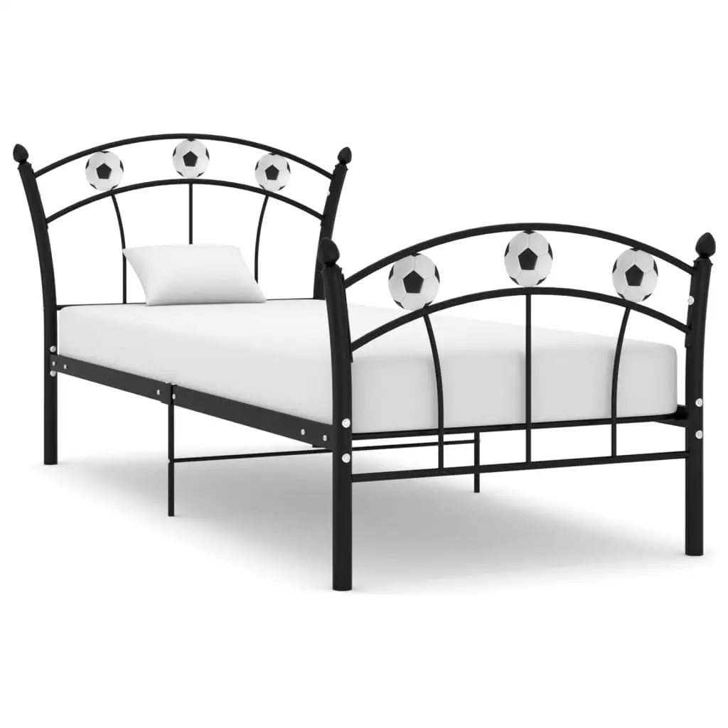 Einzelbett mit Fußball-Design Schwarz Metall 90x200 cm,Leicht zu montieren Geräuschloser，Hochleistungsbettrahmen