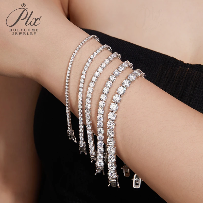 Holycome D VVS1 Moissanite Tennis Bracelet Original s925 Sterling Silver Plated 18k White Gold for Engagement Christmas Gifts