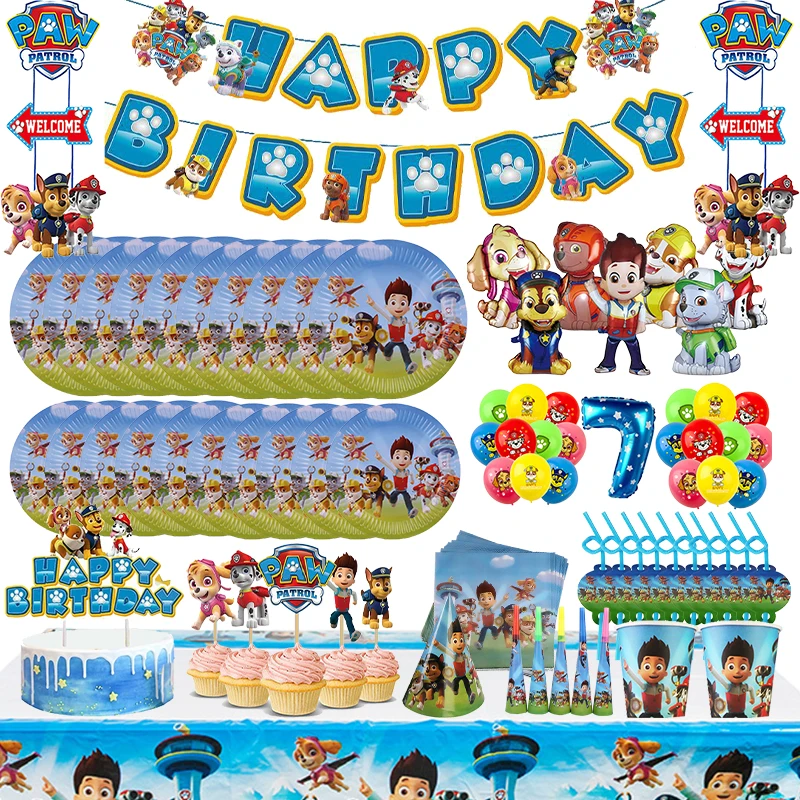 Paw Patrol Birthday Party Decorations Tableware Supplies Balloons Paper Party Plate Cup Napinks Gift Bag Baby Shower Kids Happy