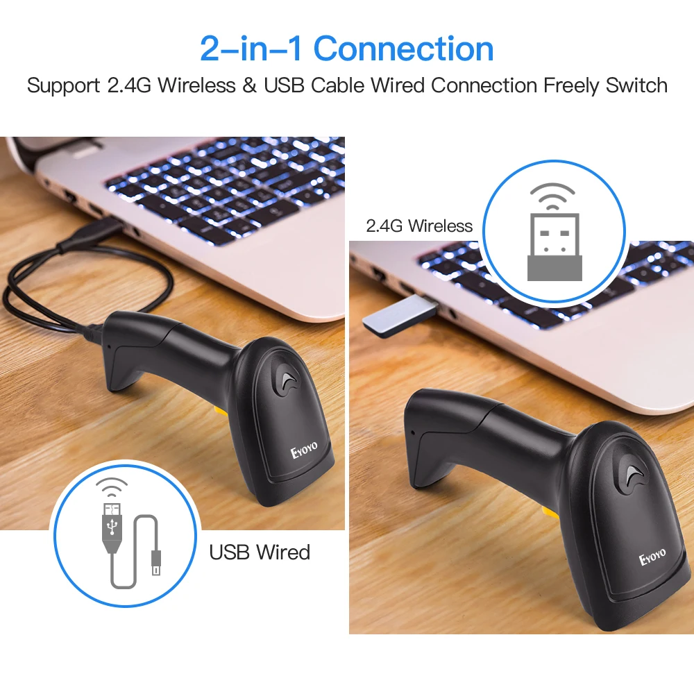 Eyoyo EY-800 Handheld 1D Laser Barcode Scanner,2.4G Wireless&USB Wired Connection,For Warehouse Supermarket Works With Computer