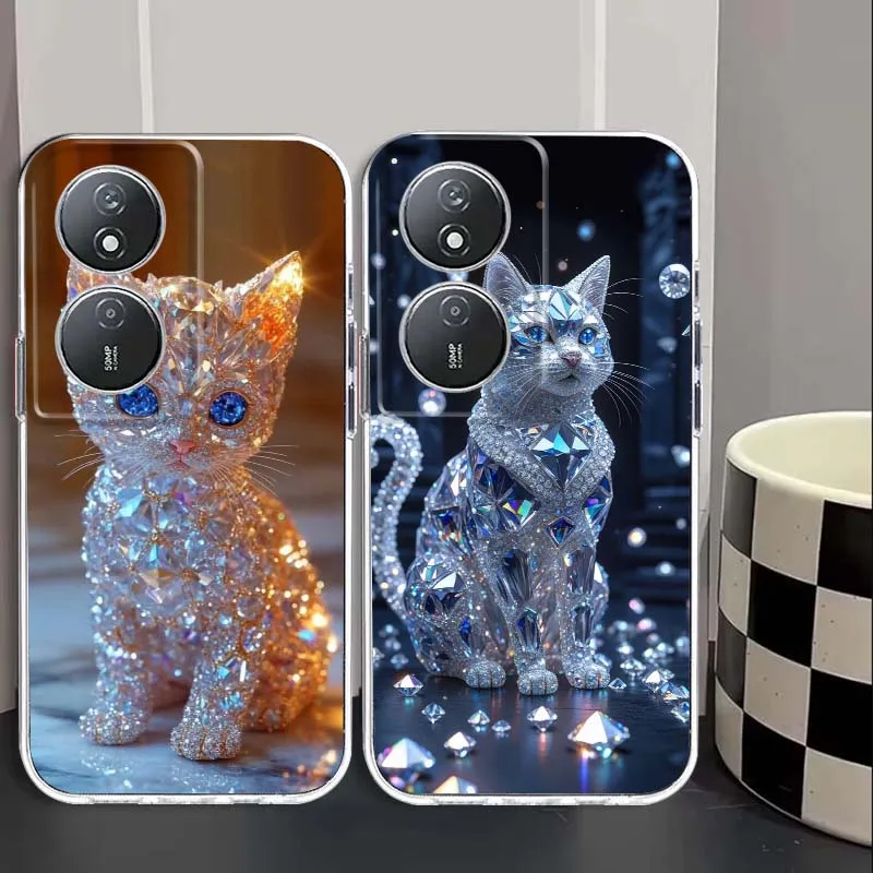 

Luxury Crystal Cat Design Phone Case For Huawei P40 P50 P60 Pura 70 80 Nova 11 12S 13 14 Pro Plus Lite Ultra Transparent