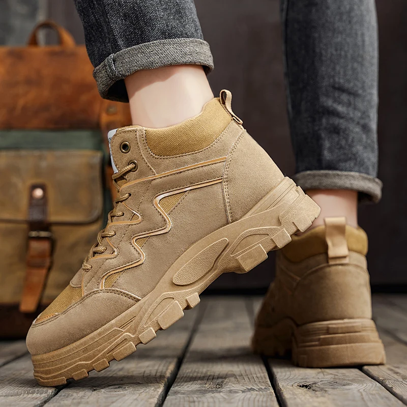 Botas casuales para hombre, de caña alta, para las cuatro estaciones, para senderismo al aire libre, con suela suave, antideslizantes, cómodas, transpirables, ligeras y de estilo moderno.