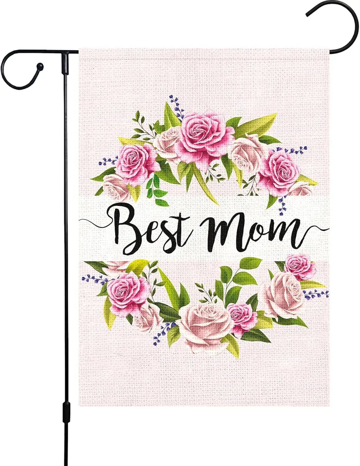 Louise Maelys Happy Mother's Day Wreath Garden Flag 12x18 Double Sided, Burlap Small Vertical Rose Flower Floral Best Mo ZZA SSL