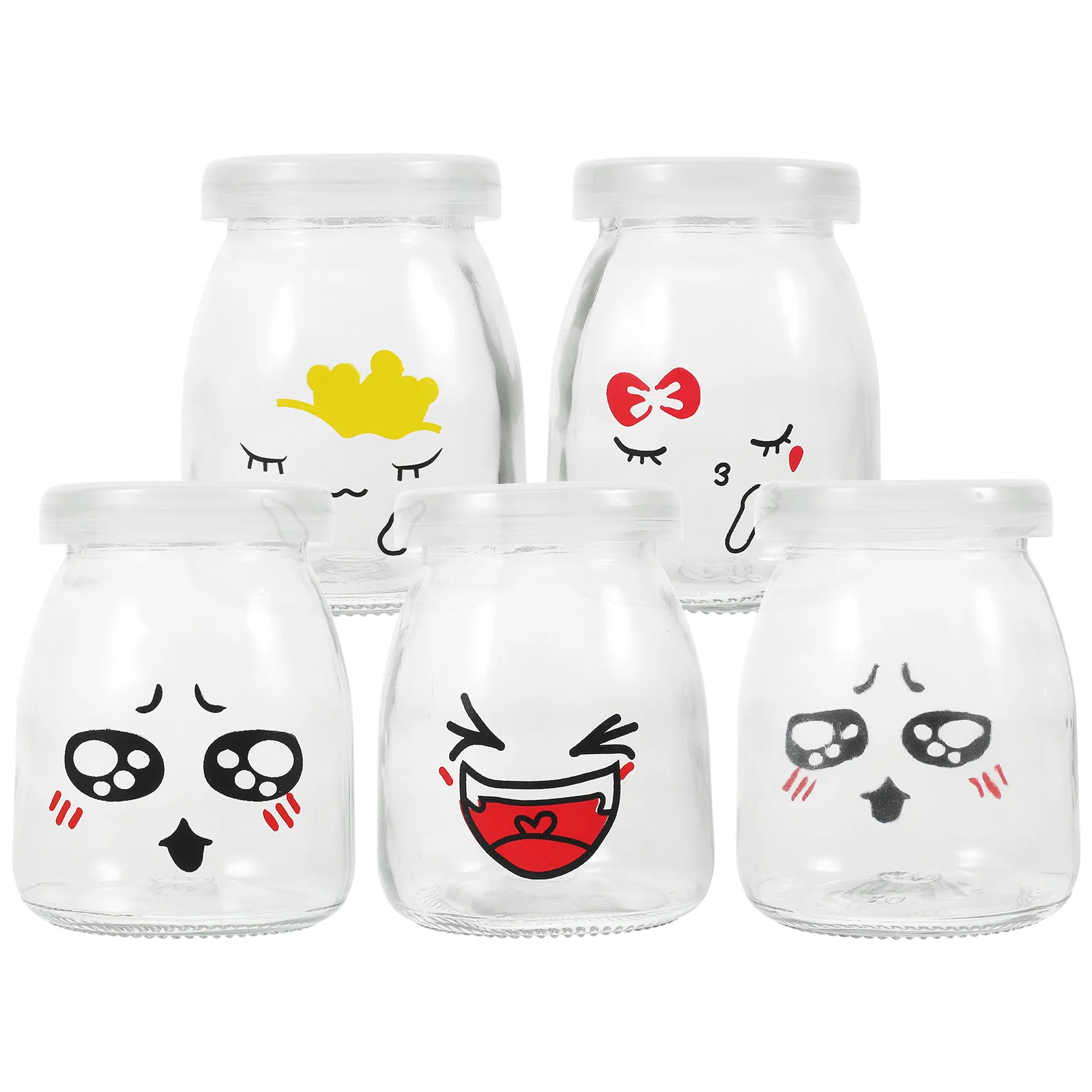 5pcs 150ml Bottle Glass Heat-resistant Sampling Cups Milk Cup Jelly Jar (Random Pattern)