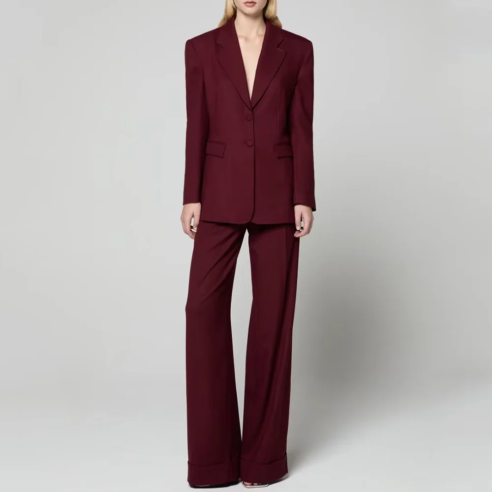 Casual Red Elegant Women's Suits Peak Lapel Single Breasted 2 Piece Set Blazer Pants Wedding Prom Formal Outfits Customized