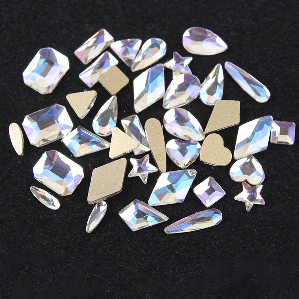 

100pcs Moonlight Mixed Shape Flatback Rhinestones Irregular Glass Material Diamond Nail Art For Decorations 3D DIY Jewelry Beads