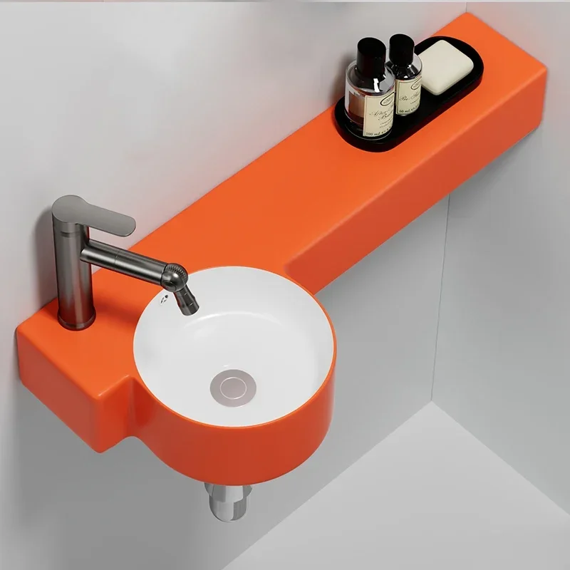 Small apartment wall-mounted ceramic integrated washbasin toilet hanging basin ultra-narrow balcony washbasin