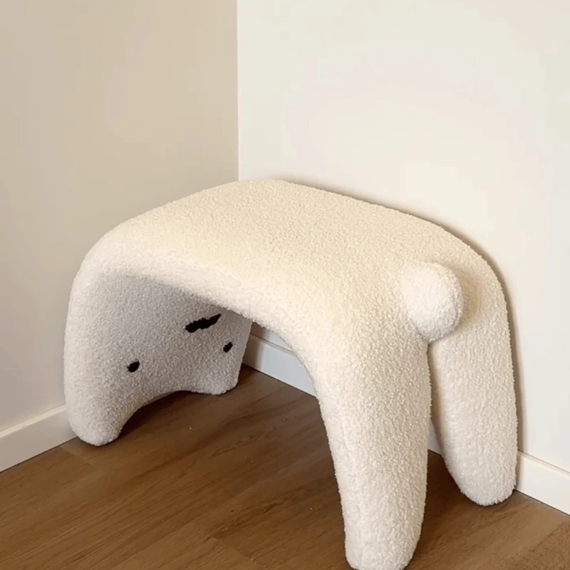 

Cute cat wooden stool household door shoe entrance stool entrance sofa stool lamb wool dressing makeup