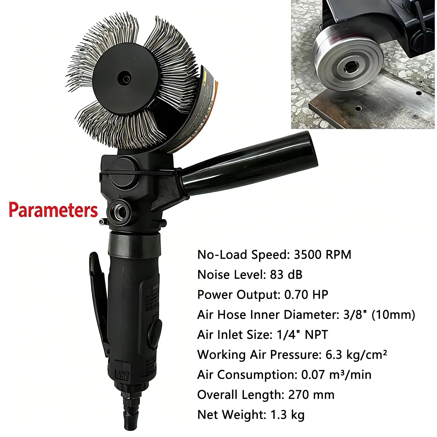 

Pneumatic Bristle Blaster Kit Air-Powered Rotary Tool Rust Removal Surface Prep 3500 RPM 0.7 HP 10PCS HSS Wire Brush Wheel 108mm