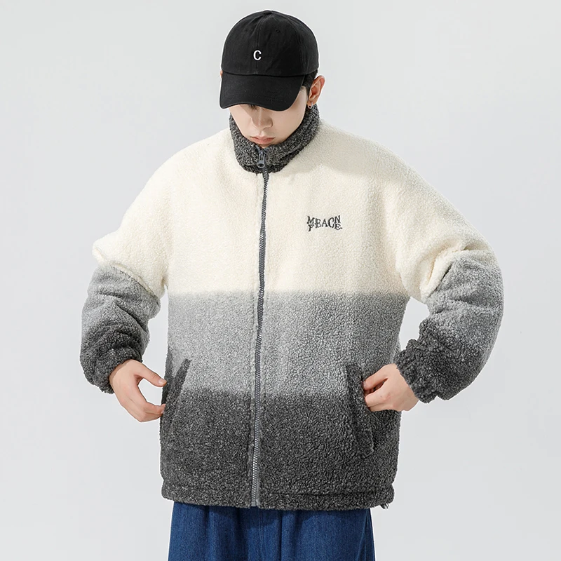 Loose Men's Duck Down Jacket Lamb Velvet Padded Coat Student Casual Winter Outerwear Trendy Ins Style White 90% Fill Power