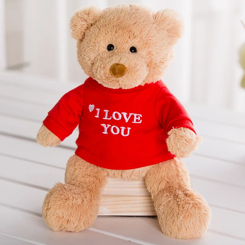Urso mensagem marrom com t-shirt azul, Stuffed Animal para idades 1 e acima, 12 em