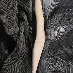 Black retro translucent cotton pleated texture fabric pleated art designer fabric