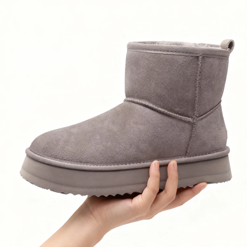 

Eyriphy Women Suede Mini Boots Winter Outdoor Fur Lined Snow Boots Fashion Thick Sole Fluffy Wool Boots Women Genuine Fuzzy Boot