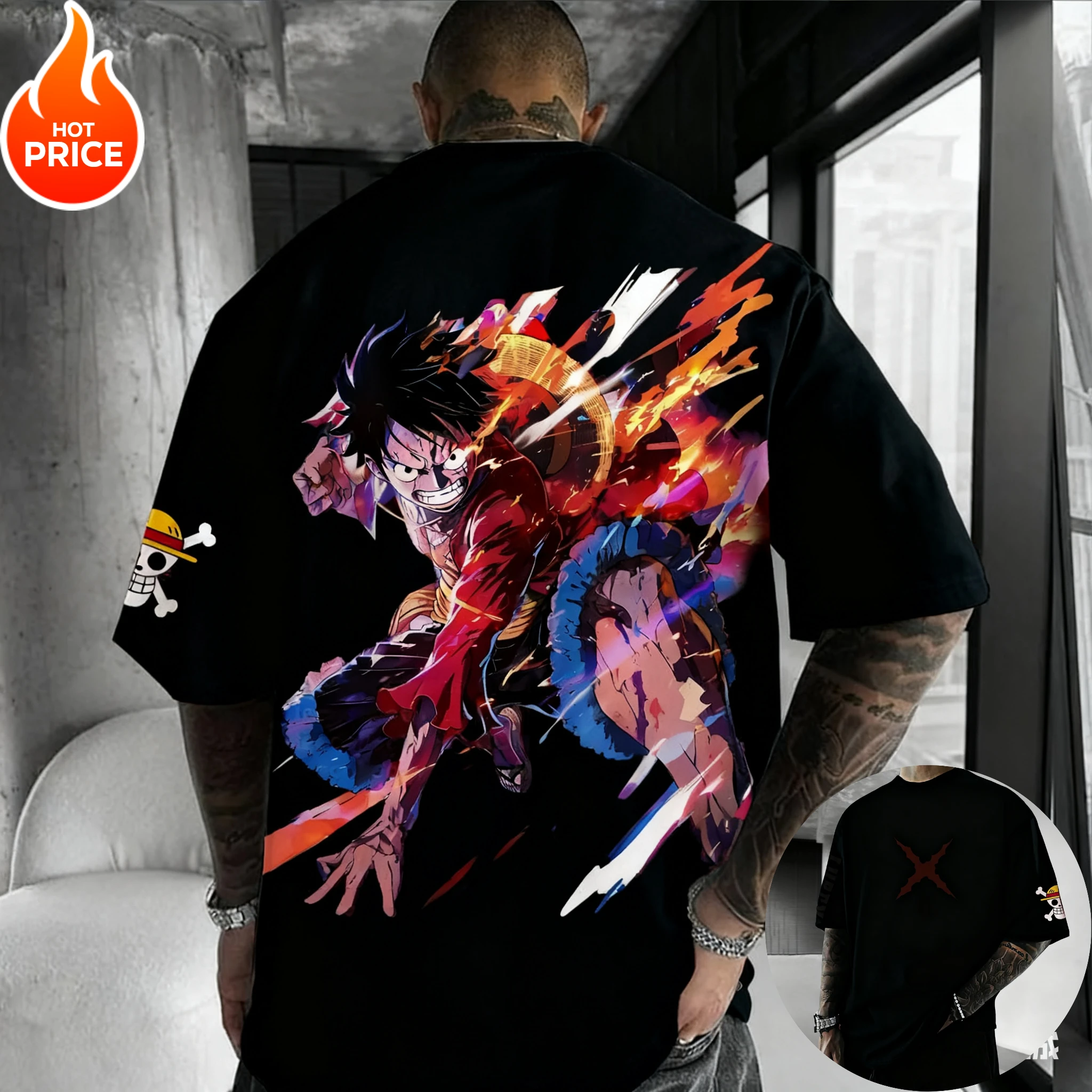 เสื้อยืดอนิเมะวันพีซ ลูฟี่ ฮาราจูกุ ผู้ชาย ซูเปอร์ไซย่า วินเทจ ฤดูร้อน ทรงหลวม ผู้หญิง สตรีทแวร์ ลำลอง แขนสั้น เสื้อยืดท็อป