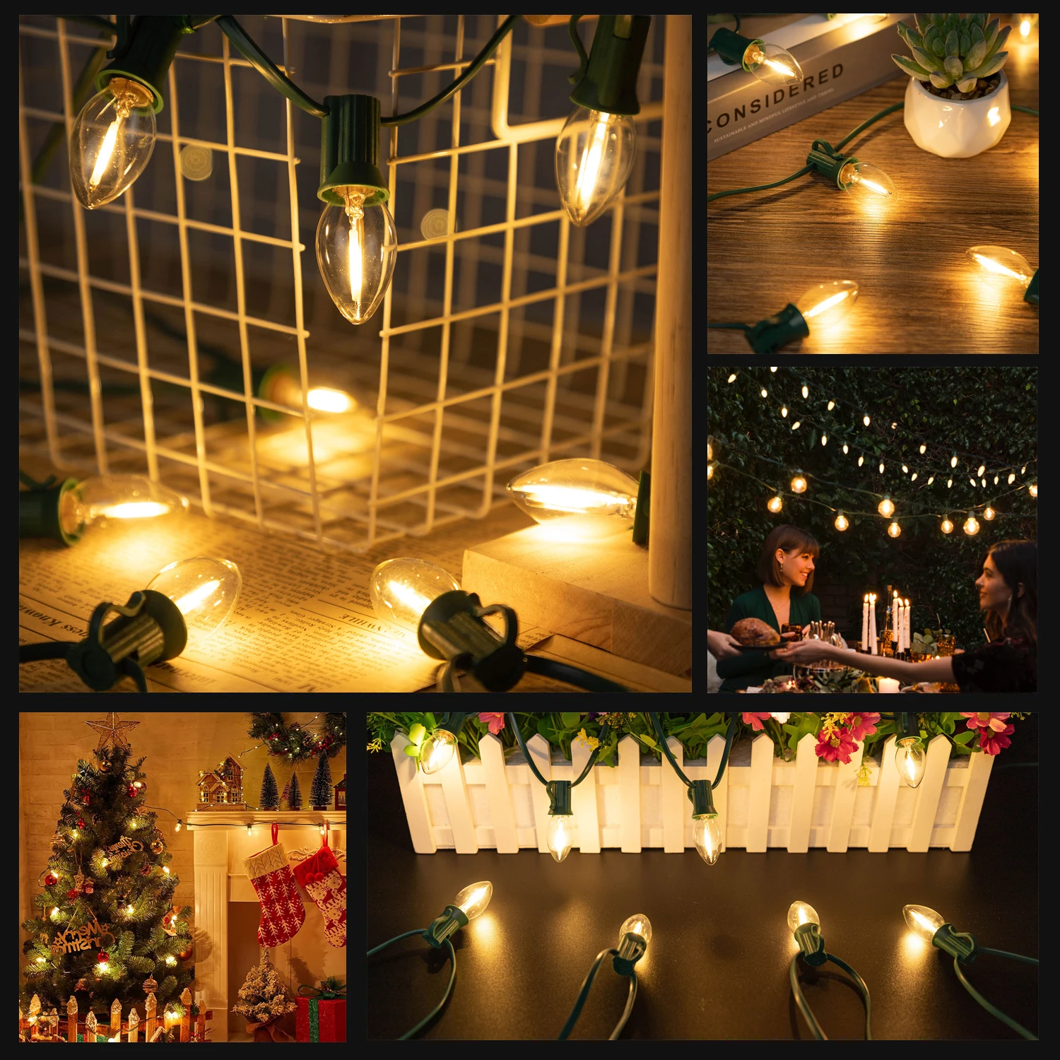 Waterproof C7 String Lights Outdoor E12 220V EU 110V US  Connectable Retro Christmas Tree Garden Patio Backyard Decoration Light