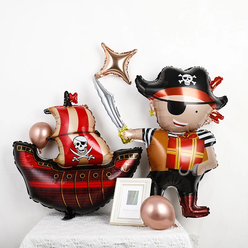Cartoon Pirate Foil Balloon Pirate Ship Skull Shark Helium Balloon Kids Toy Gifs Birthday Party Pirate Theme Party Decoration