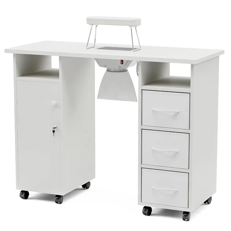 

Manicure Table Nail Desk for Technician, Acetone Resistant Nail Tech Table Nail Table Station w/Dust Collector, Wrist Cushion