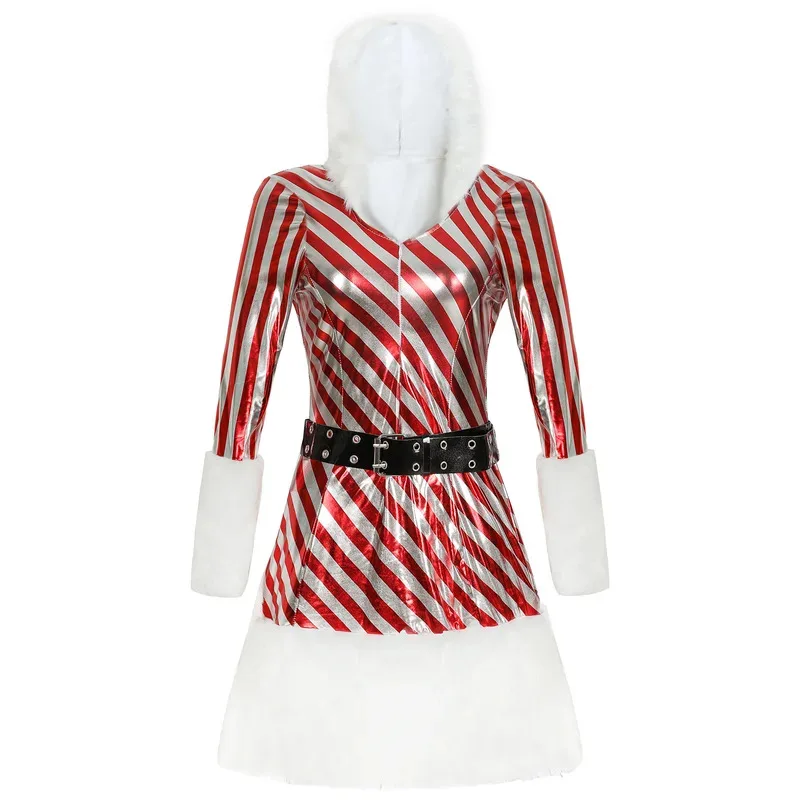 

asdh8@【Wetrose】In Stock 2025 New Winter Christmas Red Stripe Dancing Stage Dress Skirt Cosplay Costume Woman Girl Set XmasCOSda