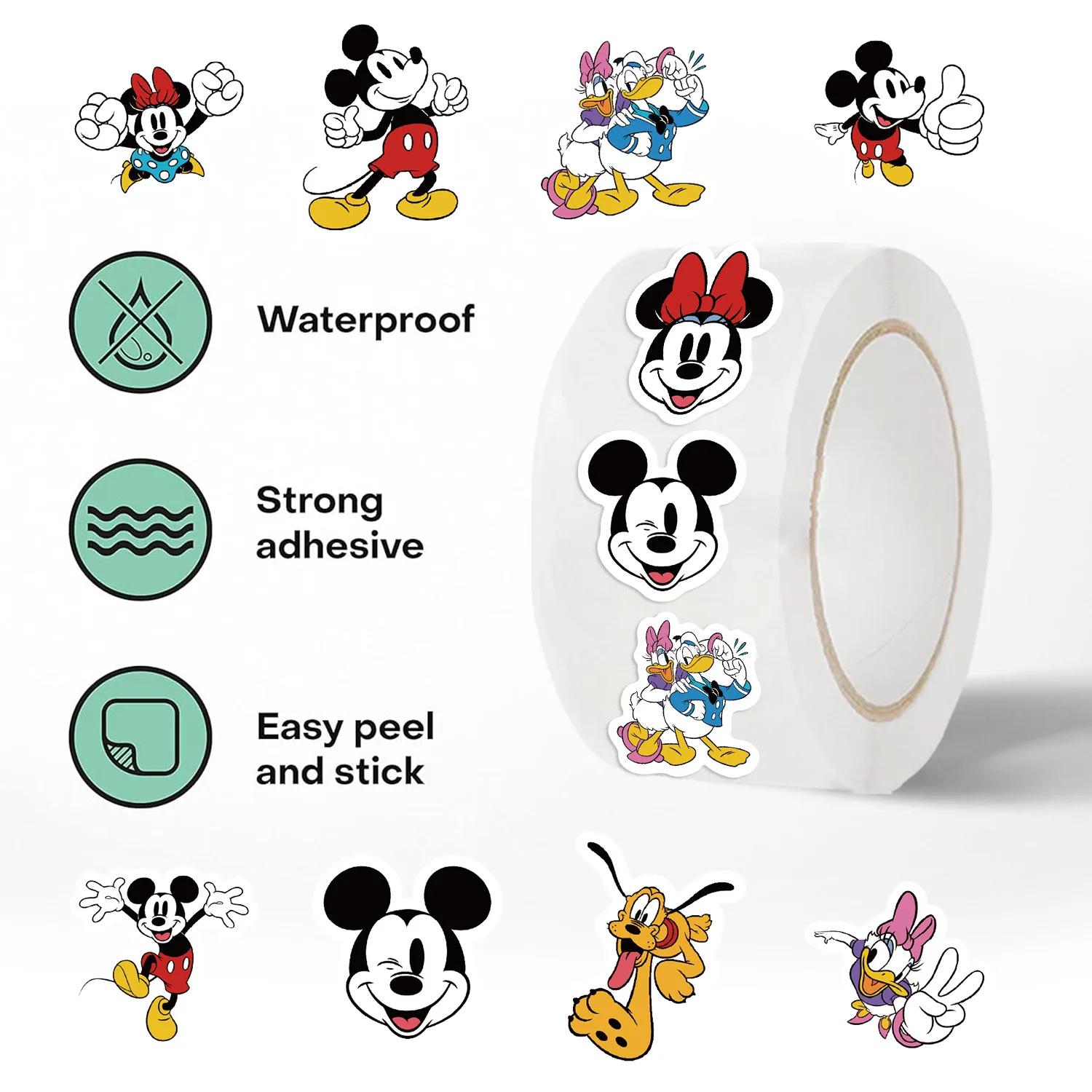 500 قطعة من ملصقات ديزني الكرتونية ميكي رول، شريط لاصق رائج البيع عبر الحدود، مواد حساب اليد، مغلف ديكور ذاتي الصنع #4