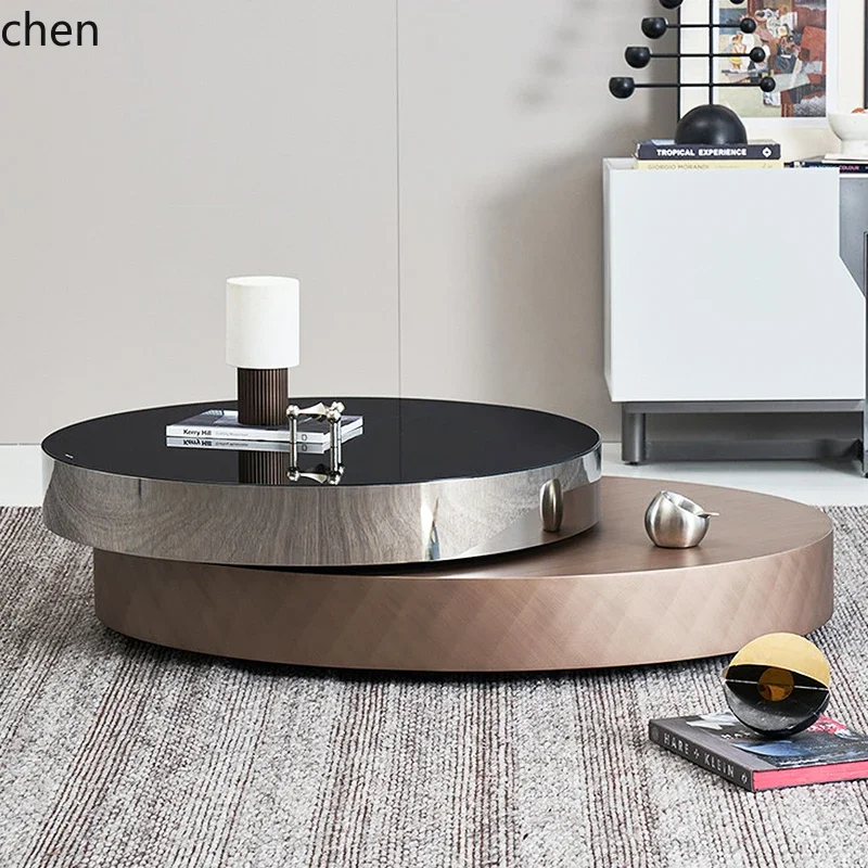 HT  Light luxury rotating coffee table combination, simple stainless steel telescopic small unit circular tea table